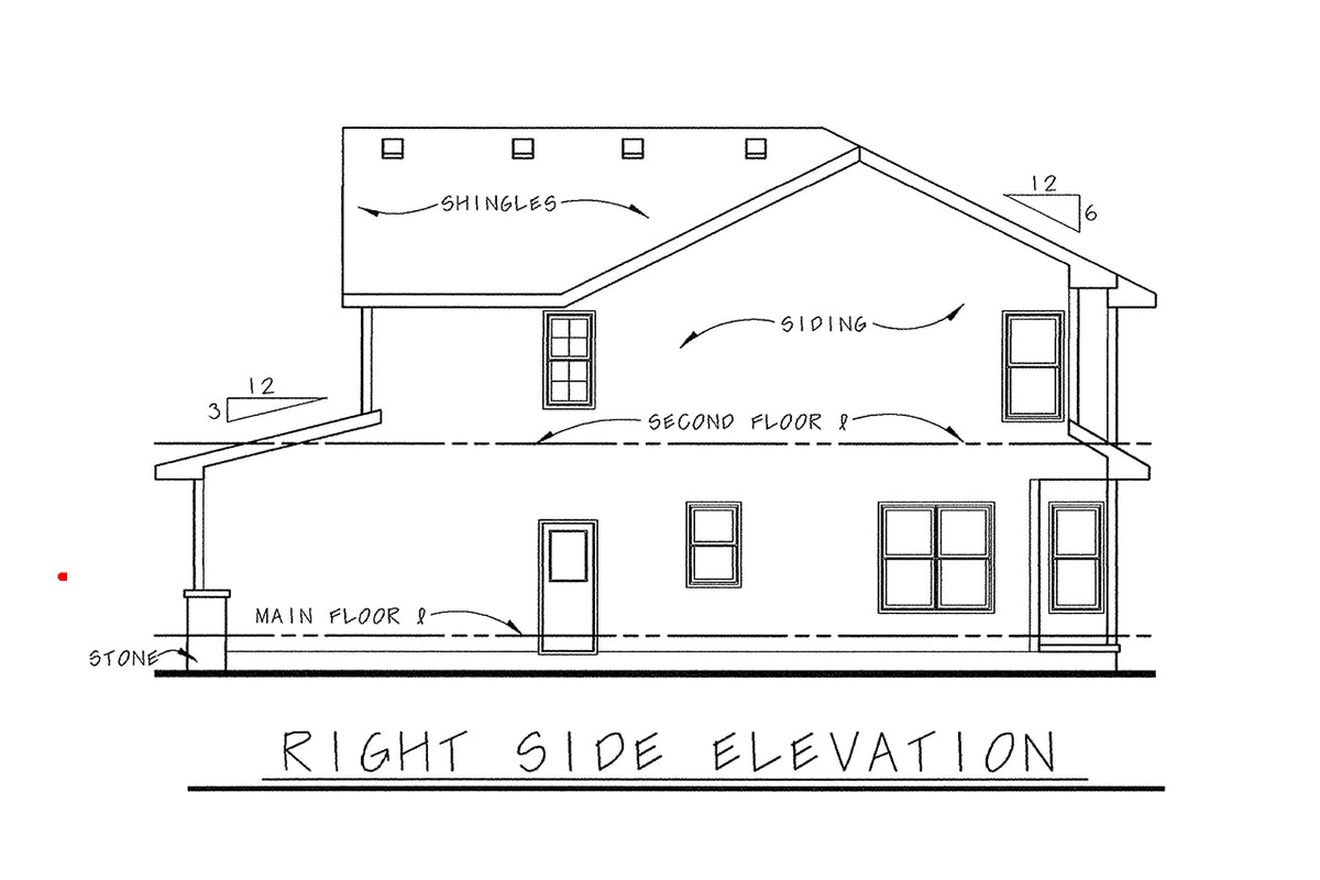 AB7954-A Craftsman House, 3 Bedrooms, 2.5 Bathrooms | Grosse Point 8616 Right Elevation