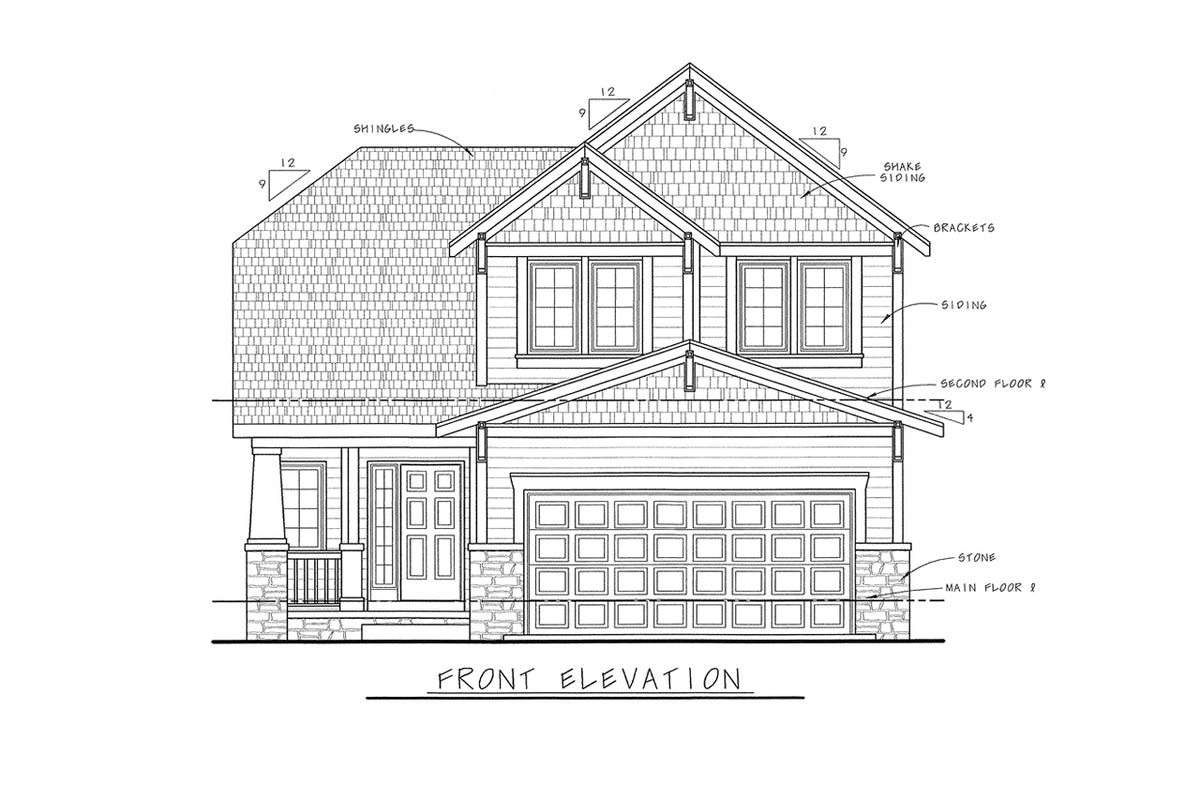 AB7955-A Craftsman House, 3 Bedrooms, 2.5 Bathrooms | West Chester 8619 Front Elevation