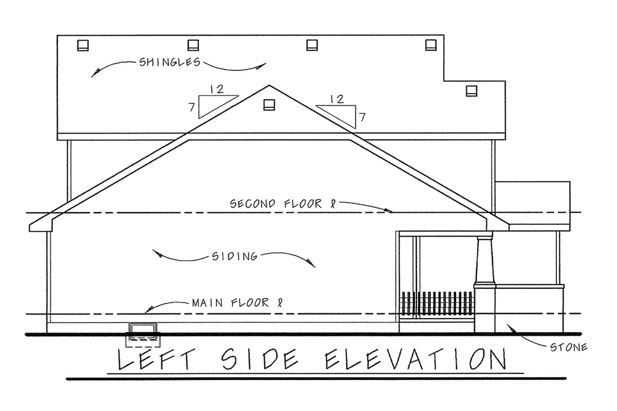 AB7955-A Craftsman House, 3 Bedrooms, 2.5 Bathrooms | West Chester 8619 Left Elevation