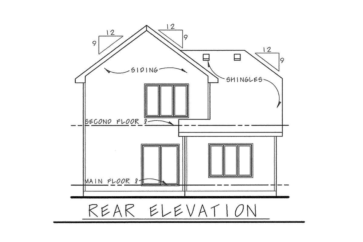 AB7955-A Craftsman House, 3 Bedrooms, 2.5 Bathrooms | West Chester 8619 Rear Elevation
