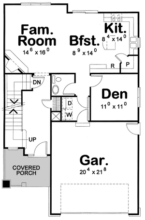AB7955-A Craftsman House First Floor Plan, 3 Bedrooms, 2.5 Bathrooms | West Chester 8619 