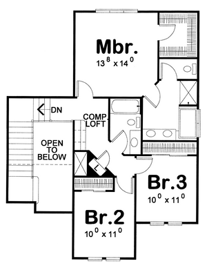 AB7955-A Craftsman House Second Floor Plan, 3 Bedrooms, 2.5 Bathrooms | West Chester 8619 