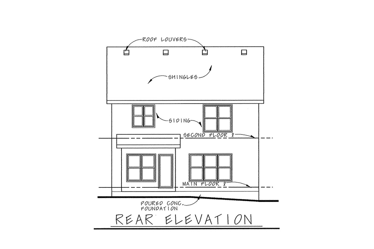 AB7957-A Craftsman House, 4 Bedrooms, 2.5 Bathrooms | Urbandale 8633 Rear Elevation