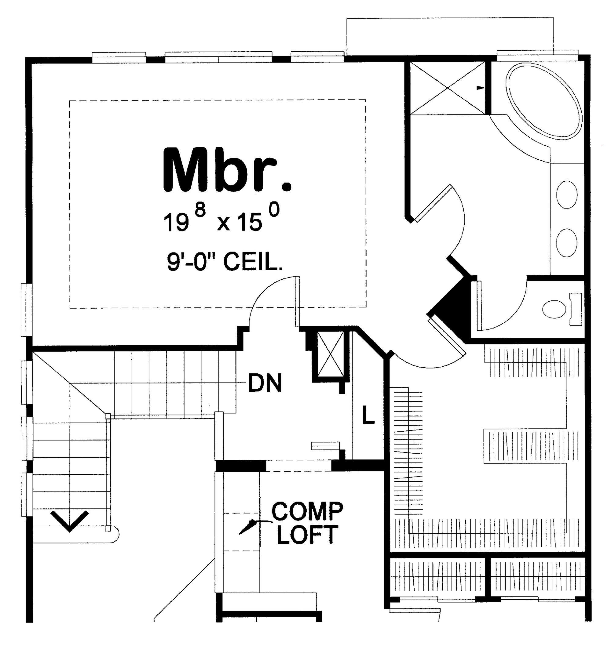 AB7957-A Craftsman House Alternate Master Bedroom Floor Plan, 4 Bedrooms, 2.5 Bathrooms | Urbandale 8633 