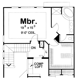 AB7957-A Craftsman House Alternate Master Bedroom Floor Plan, 4 Bedrooms, 2.5 Bathrooms | Urbandale 8633 
