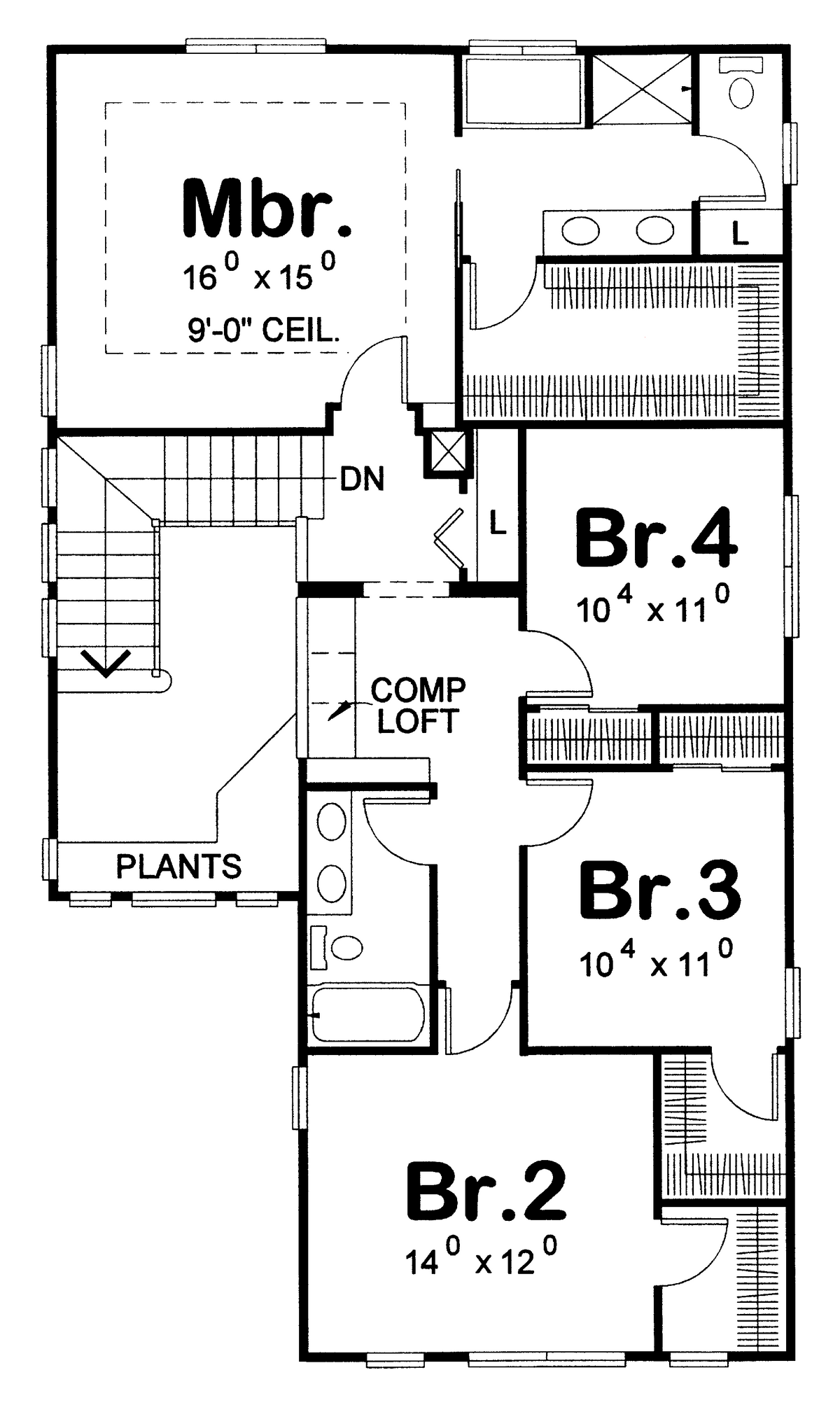 AB7957-A Craftsman House Second Floor Plan, 4 Bedrooms, 2.5 Bathrooms | Urbandale 8633 