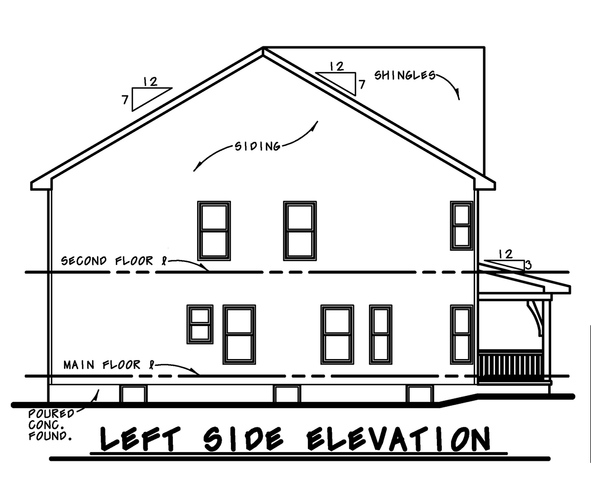 AB7949-A Modern Farmhouse, 5 Bedrooms, 3.5 Bathrooms | Champaign 8648 Left Elevation