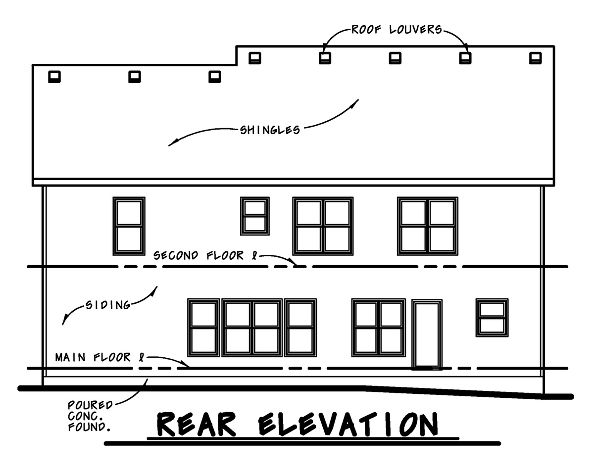AB7949-A Modern Farmhouse, 5 Bedrooms, 3.5 Bathrooms | Champaign 8648 Rear Elevation