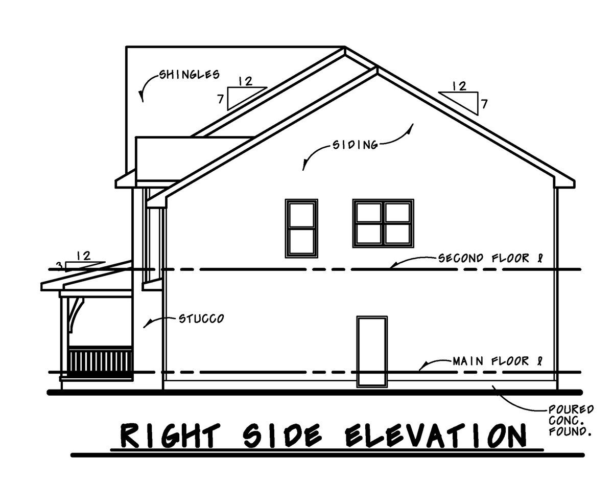 AB7949-A Modern Farmhouse, 5 Bedrooms, 3.5 Bathrooms | Champaign 8648 Right Elevation