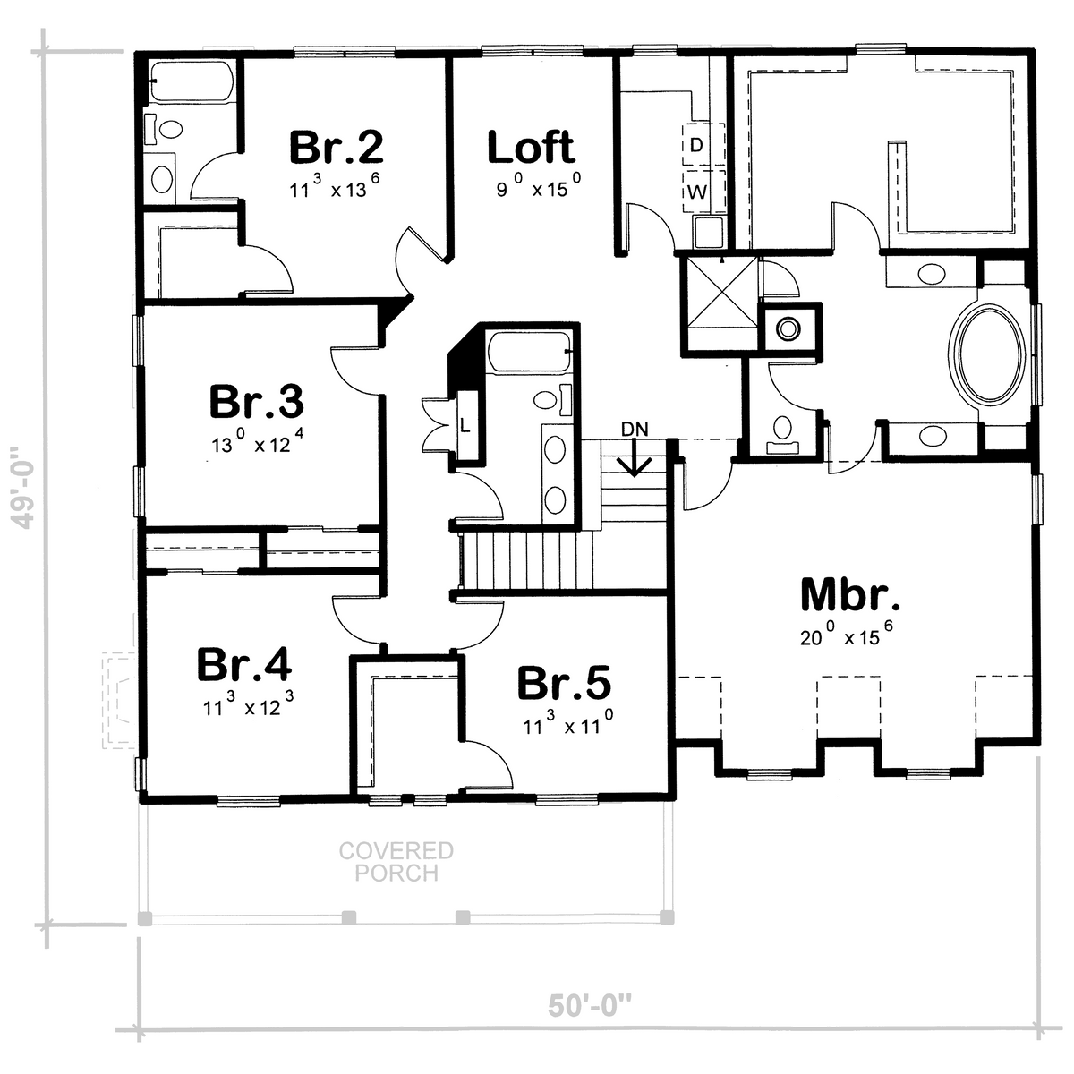 AB7949-A Modern Farmhouse Second Floor Plan, 5 Bedrooms, 3.5 Bathrooms | Champaign 8648 