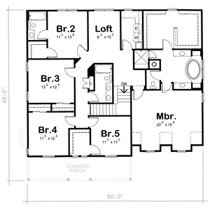 AB7949-A Modern Farmhouse Second Floor Plan, 5 Bedrooms, 3.5 Bathrooms | Champaign 8648 