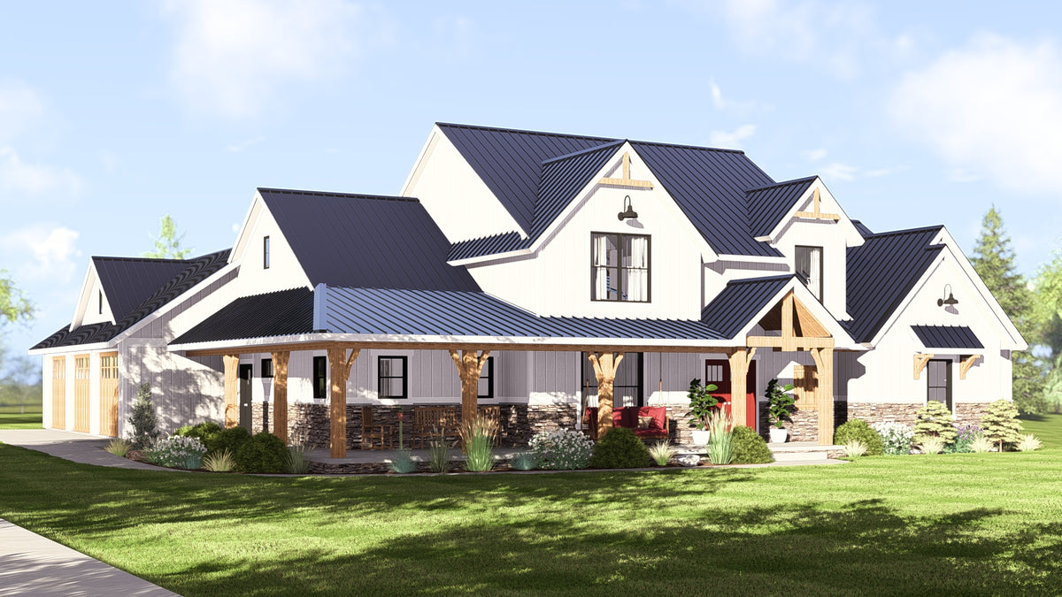 Q8412-A Modern Farmhouse, 3 Bedrooms, 2 Bathrooms, 2 Half Bath | 2071 House Plan Exterior-9