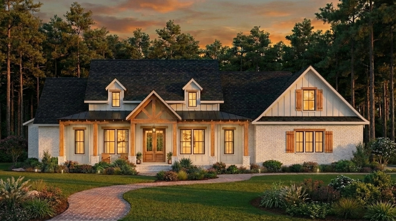 C593-A Farmhouse House, 3 Bed, 2.5 Bath | Cottageville House Plan Exterior-1