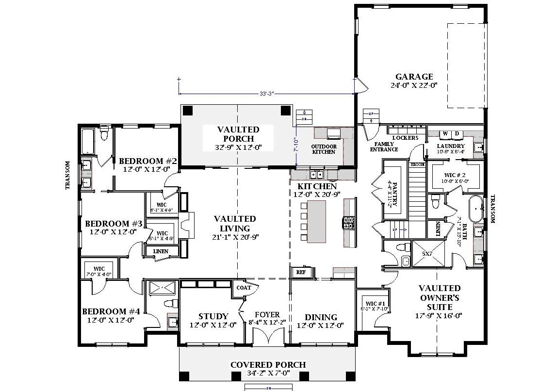 U7412-A 90425 House First Floor Plan 4 Beds 2.5 Baths