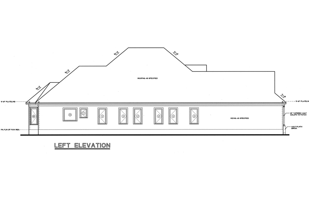 AB7767-A European House Left Elevation, 4 Bedrooms, 2 Bathrooms | Longworth Estate