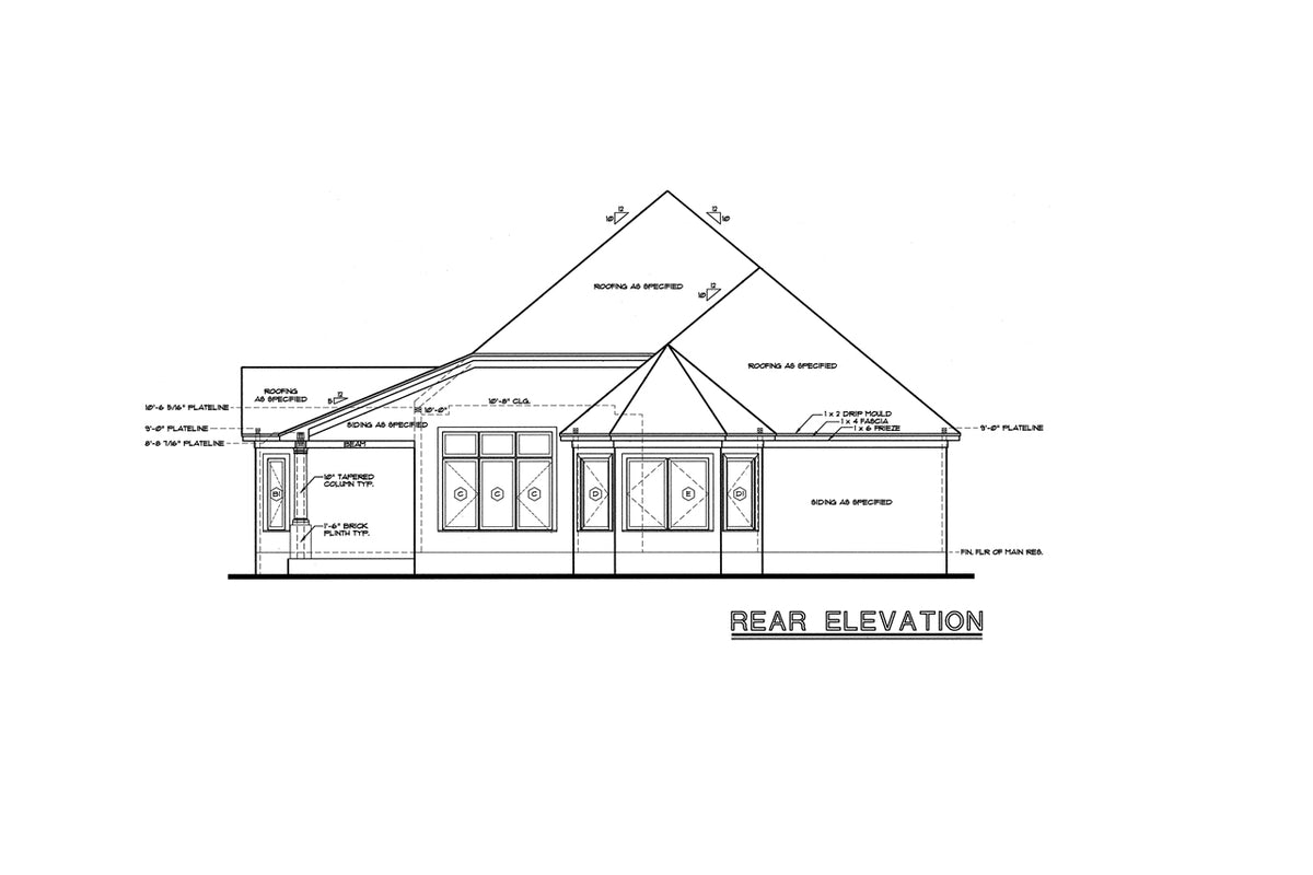 AB7767-A European House Rear Elevation, 4 Bedrooms, 2 Bathrooms | Longworth Estate