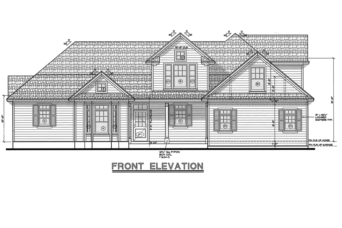 AB8086-A Traditional House, 3 Bedrooms, 2.5 Bathrooms | Sherwood Estate House Plan Front Elevation