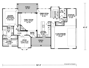 AB8086-A Traditional House First Floor Plan, 3 Bedrooms, 2.5 Bathrooms | Sherwood Estate House Plan 