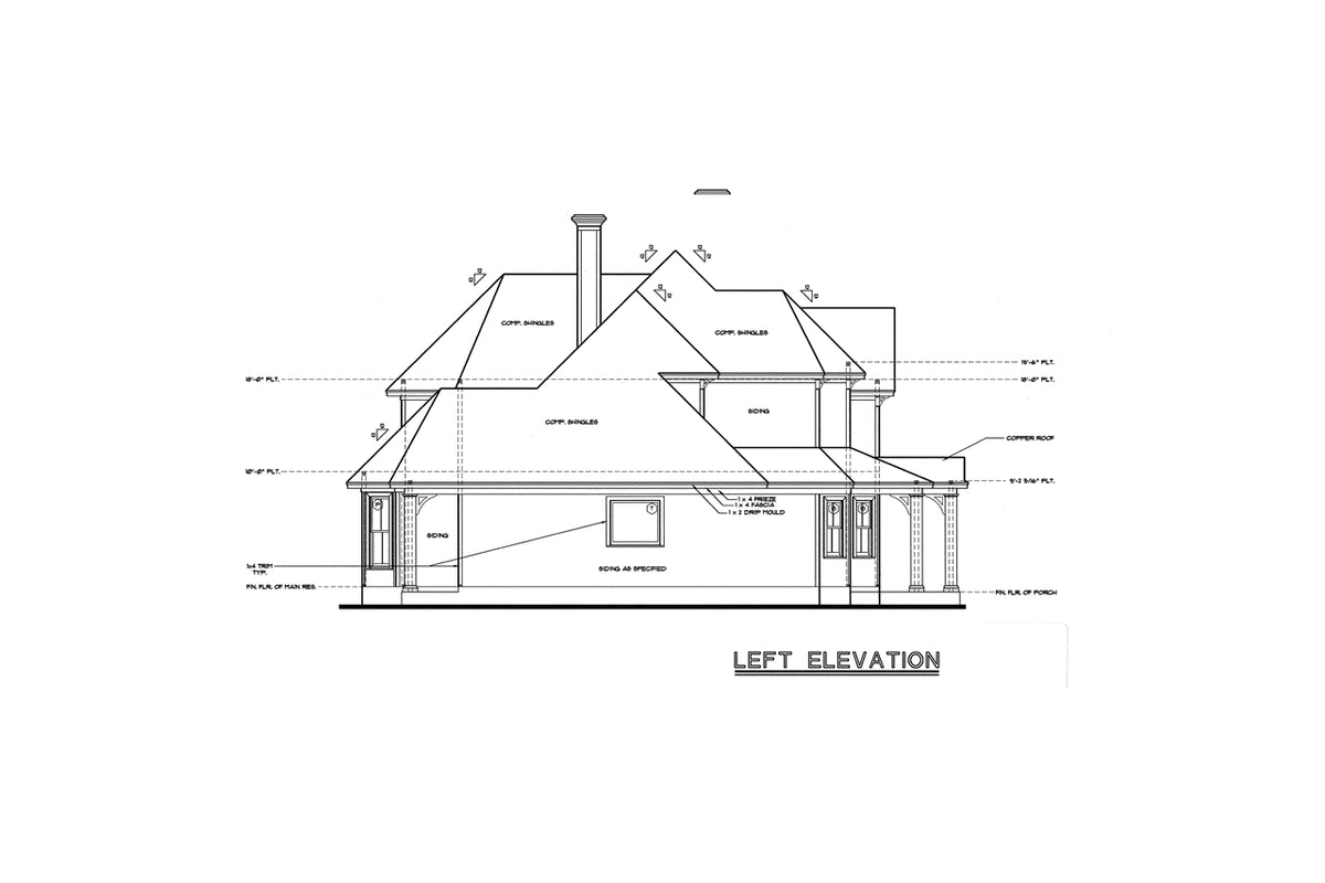 AB8081-A Traditional House, 4 Bedrooms, 3.5 Bathrooms | Sheridan Manor House Plan Left Elevation
