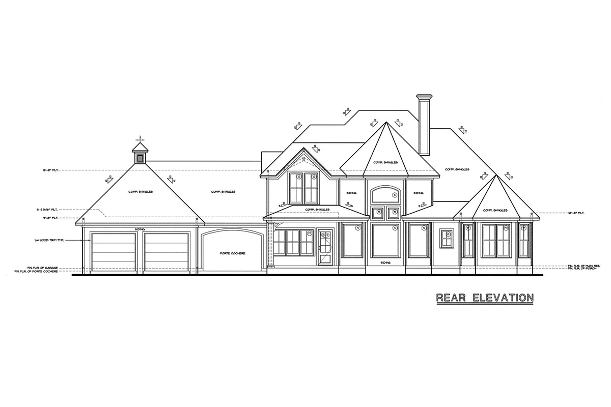AB8081-A Traditional House, 4 Bedrooms, 3.5 Bathrooms | Sheridan Manor House Plan Rear Elevation