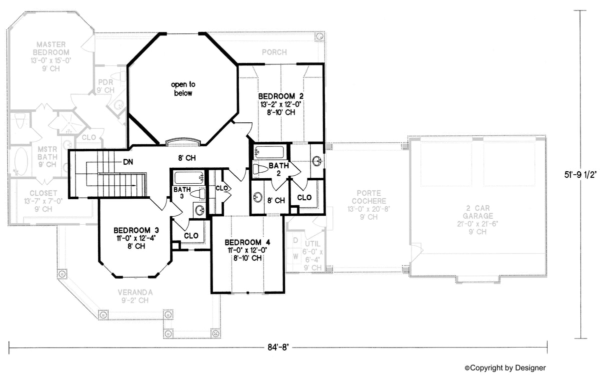 AB8081-A Traditional House Second Floor Plan, 4 Bedrooms, 3.5 Bathrooms | Sheridan Manor House Plan 