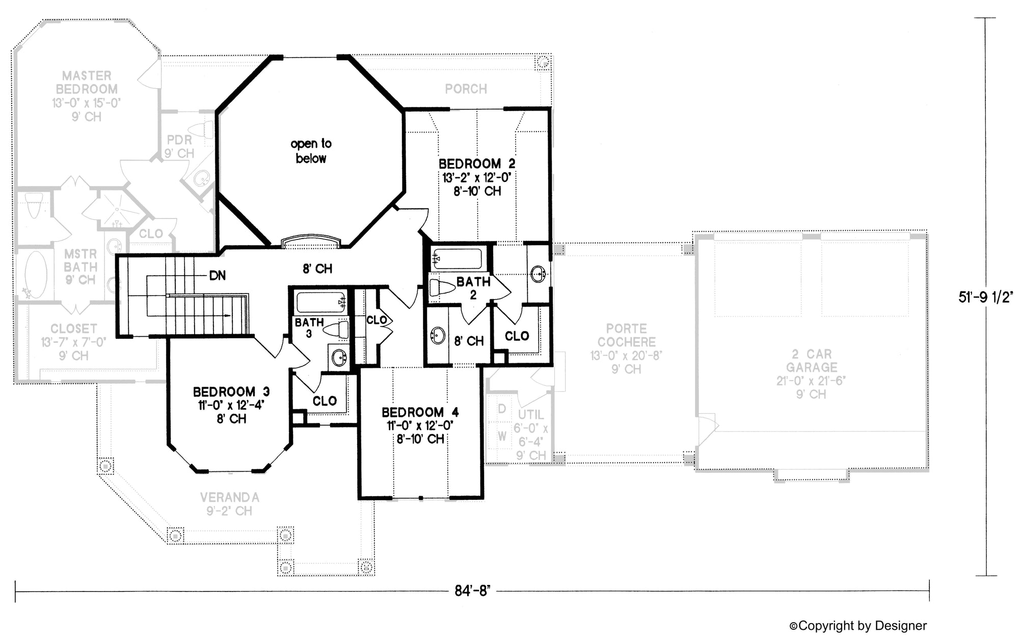AB8081-A Traditional House Second Floor Plan, 4 Bedrooms, 3.5 Bathrooms | Sheridan Manor House Plan 