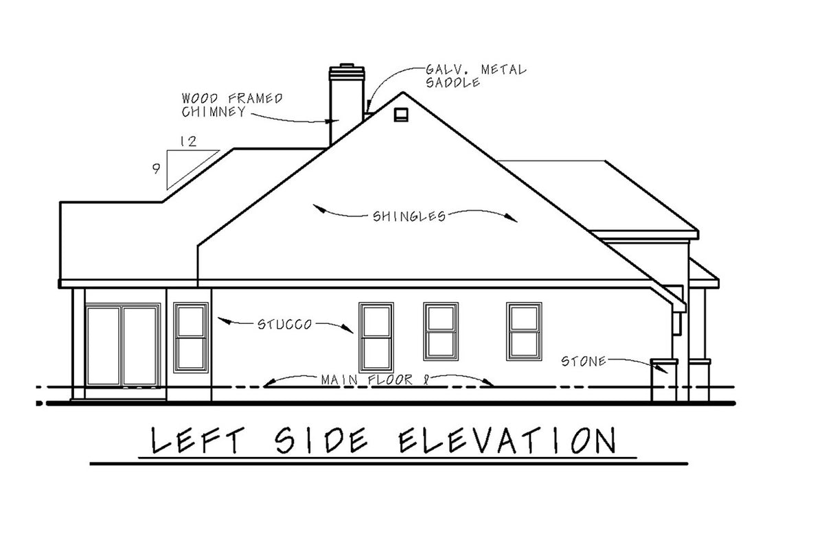 AB8082-A French Country House, 2 Bedrooms, 2 Bathrooms | Milano Showcase House Plan Left Elevation