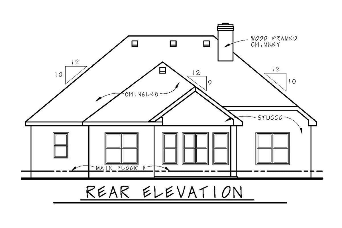 AB8082-A French Country House, 2 Bedrooms, 2 Bathrooms | Milano Showcase House Plan Rear Elevation