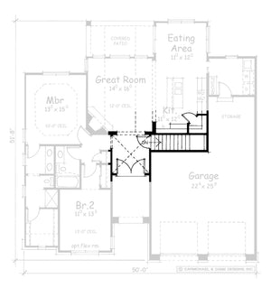 AB8082-A French Country House Basement Stair Location Floor Plan, 2 Bedrooms, 2 Bathrooms | Milano Showcase House Plan 