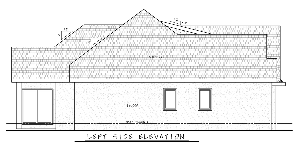 AB7950-A Contemporary House, 2 Bedrooms, 2 Bathrooms | Mandolin Place 9337 Left Elevation