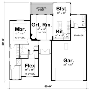 AB7950-A Contemporary House First Floor Plan, 2 Bedrooms, 2 Bathrooms | Mandolin Place 9337 