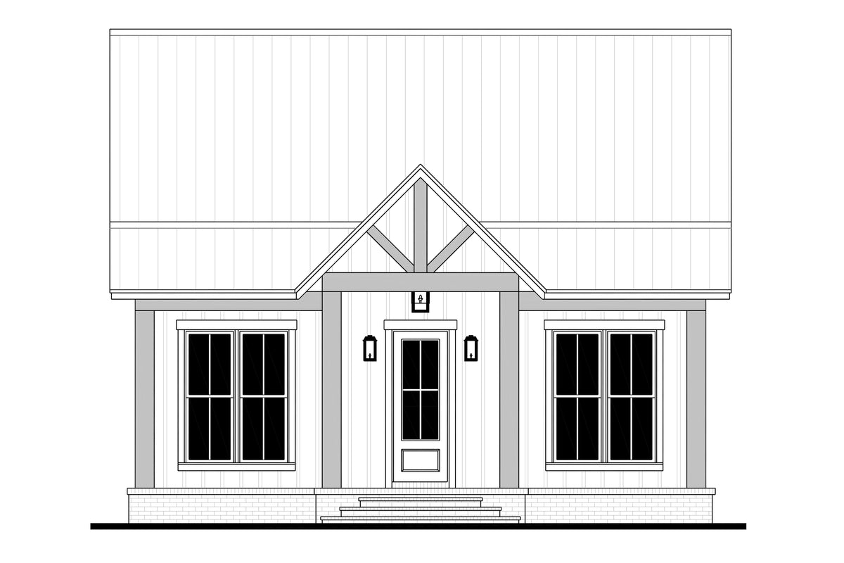 H8053-A Southern Farmhouse, 2 Bedrooms, 1 Bathroom | Sansberry House Front CAD