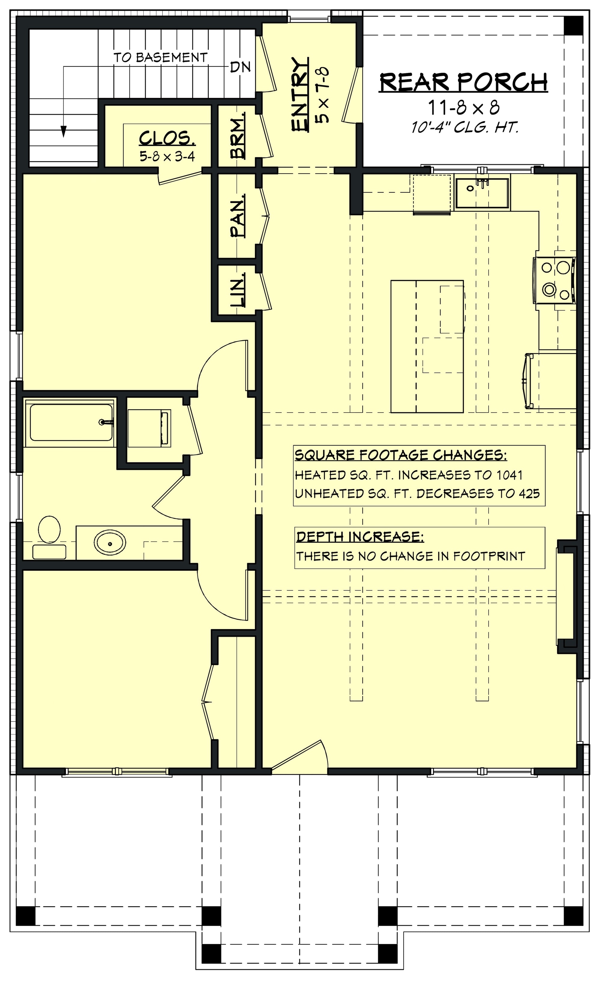 H8053-A Southern Farmhouse Basement Stair Location Floor Plan, 2 Bedrooms, 1 Bathroom | Sansberry House 