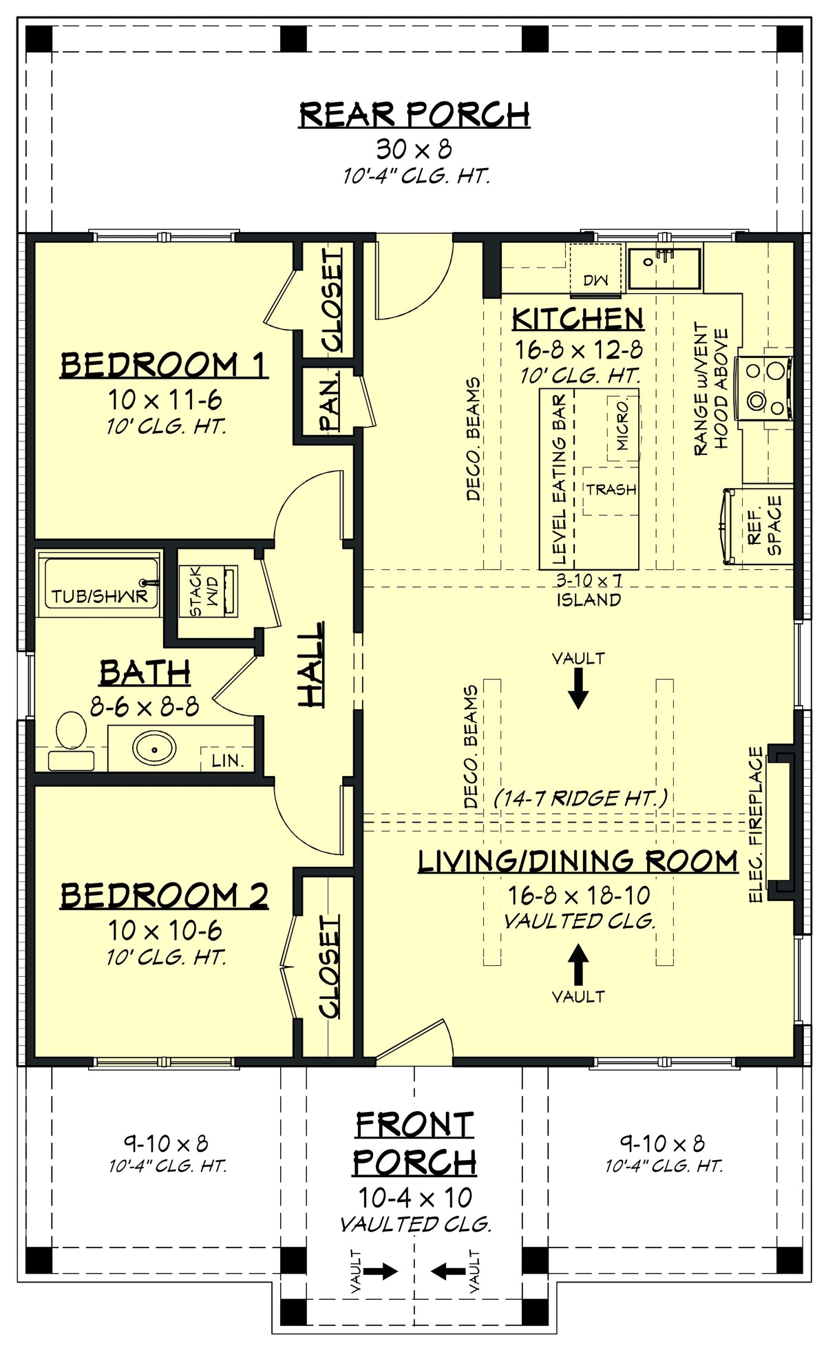 H8053-A Southern Farmhouse First Floor Plan, 2 Bedrooms, 1 Bathroom | Sansberry House 