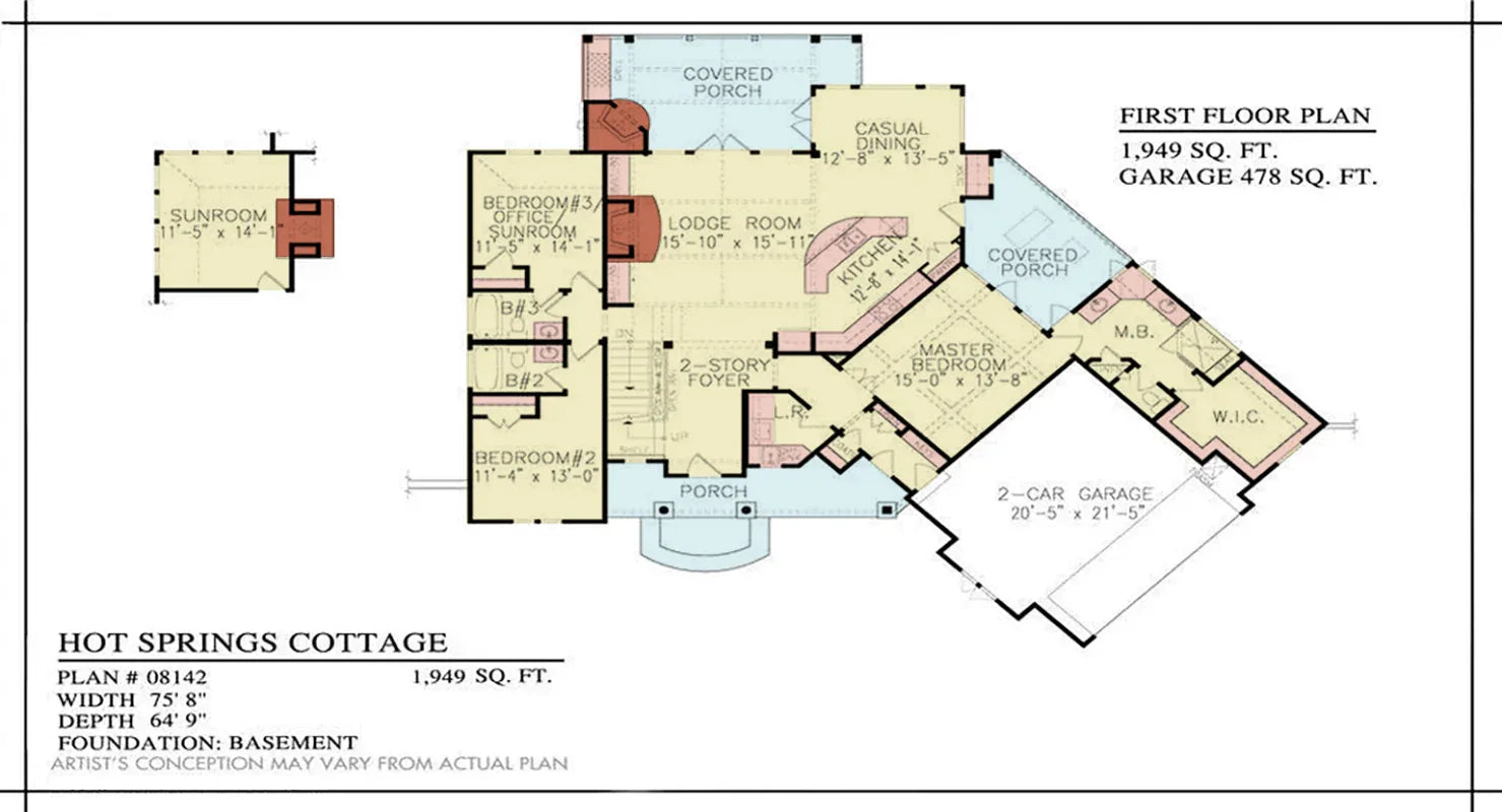 A1382-A Hot Springs Cottage House First Floor Plan