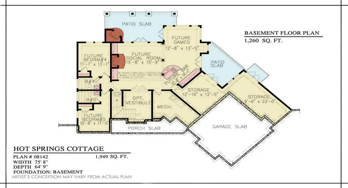 A1382-A Hot Springs Cottage House Basement Floor Plan