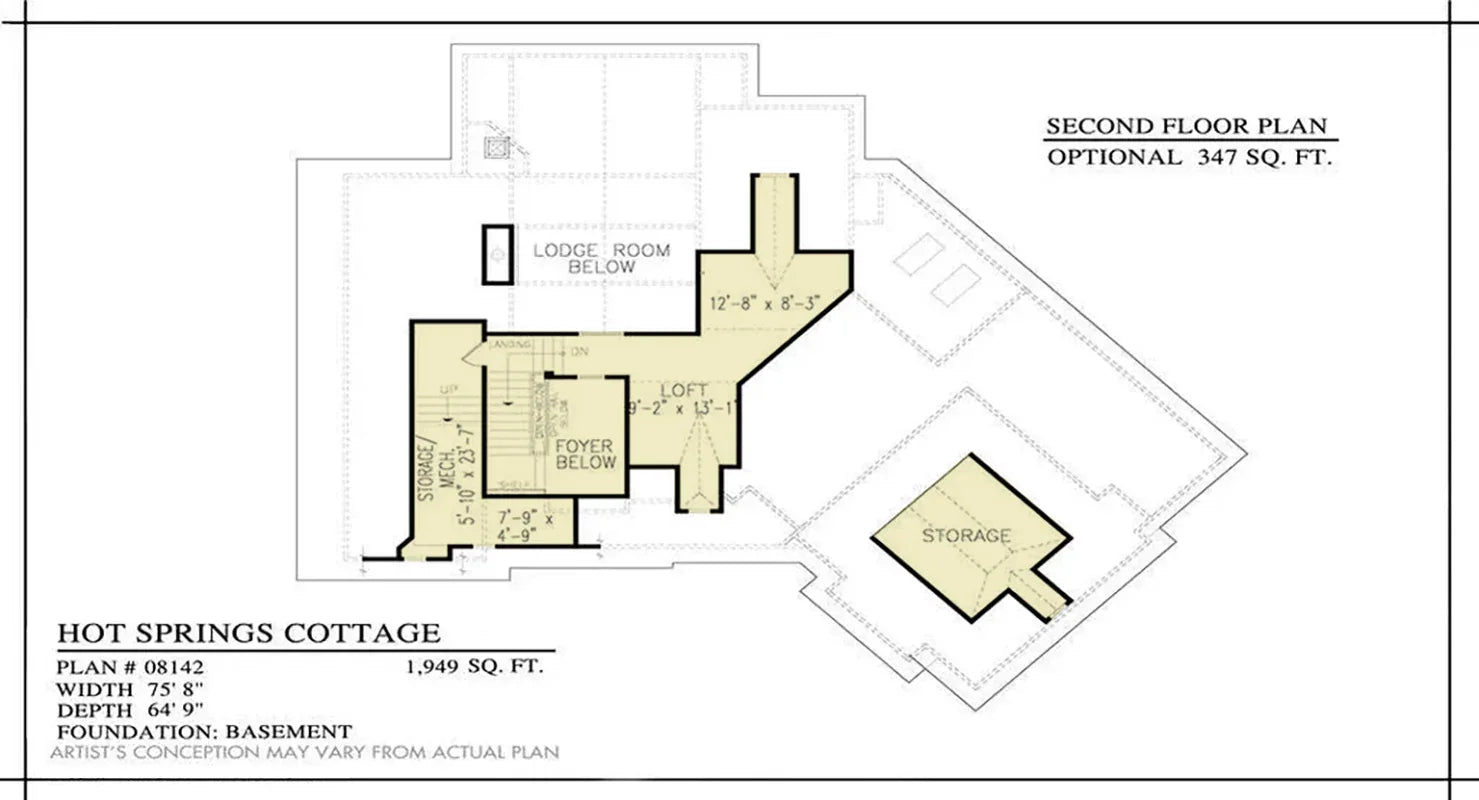 A1382-A Hot Springs Cottage House Second Floor Plan