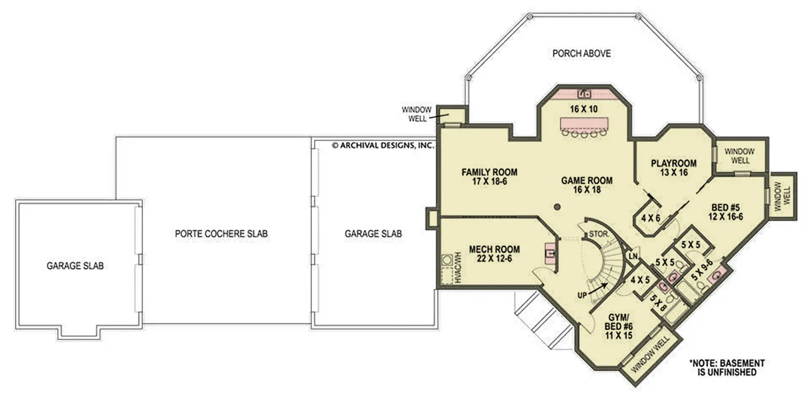 A257-A European House Basement Floor Plan, 4 Bedrooms, 4.5 Bathrooms | Lady Rose House