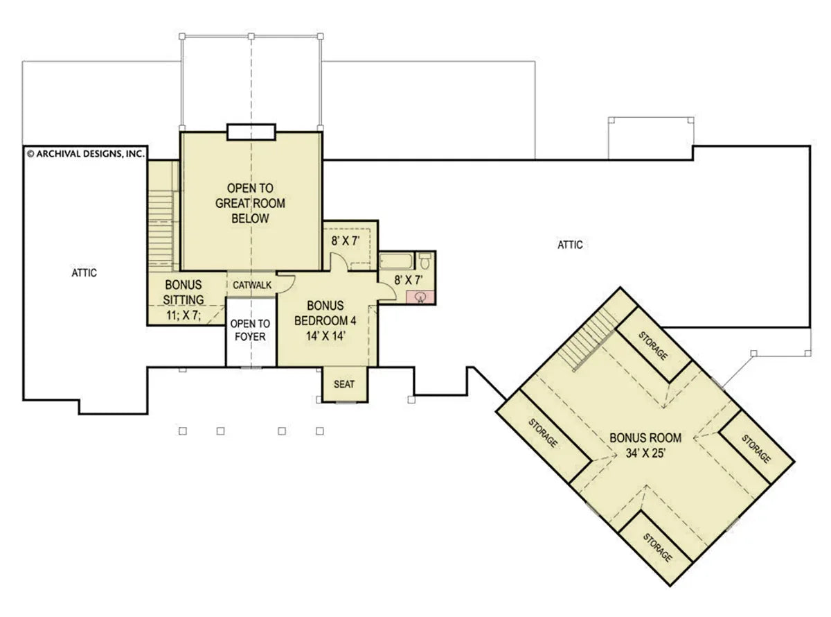 A324-A Ranch House Second Floor Plan, 3 Bedrooms, 4.5 Bathrooms | Pepperwood House