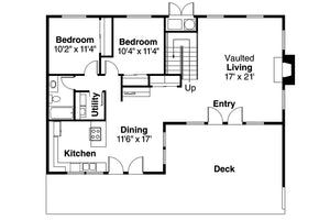 AM7645-A A-Frame House First Floor Plan, 3 Bedrooms, 2 Bathrooms | Cascade House Plan 