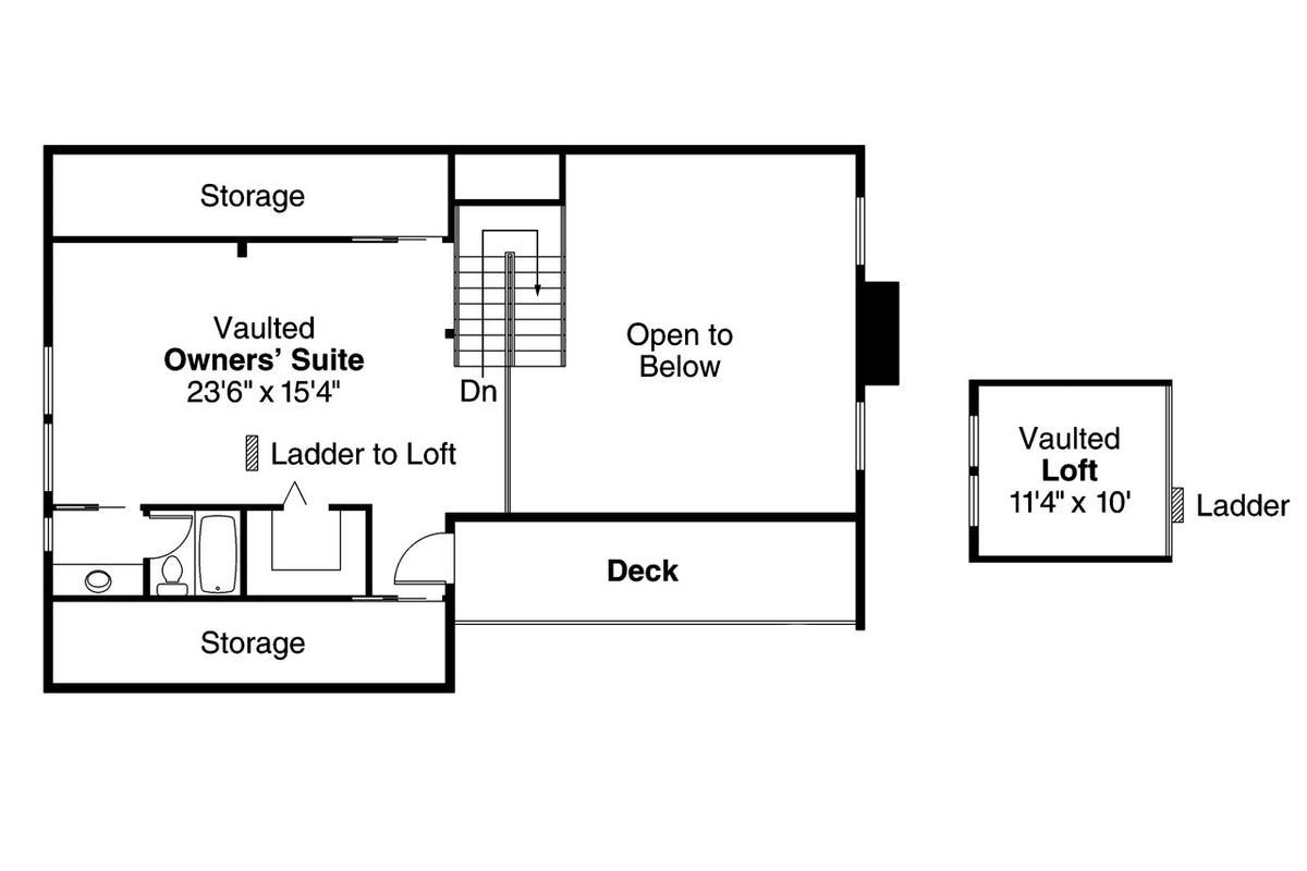 AM7645-A A-Frame House Second Floor Plan, 3 Bedrooms, 2 Bathrooms | Cascade House Plan 