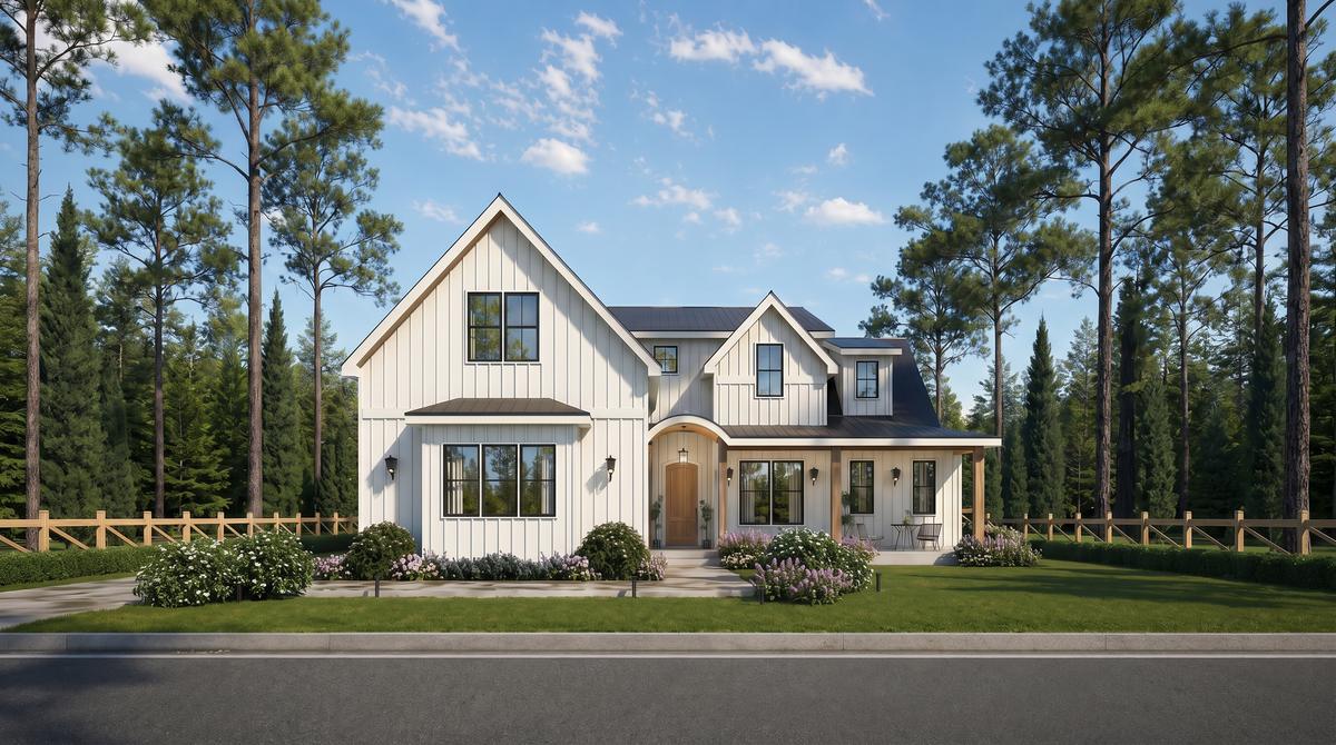 A8250-A Mulberry House Plan 3 Beds, 3.5 Baths, Modern Farmhouse Plan Front Exterior