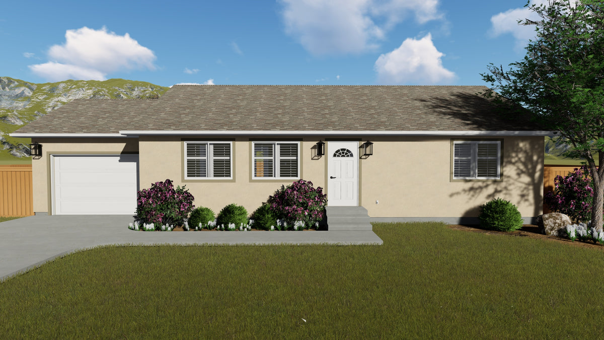 AO8466-A Ranch House, 2 Bedrooms, 1 Bathroom | Akers House Plan Exterior-2