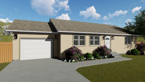 AO8466-A Ranch House, 2 Bedrooms, 1 Bathroom | Akers House Plan Exterior
