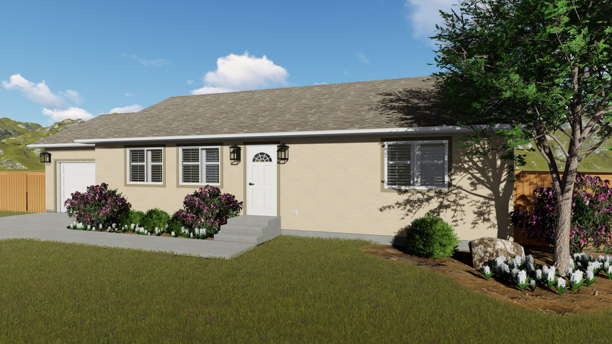 AO8466-A Ranch House, 2 Bedrooms, 1 Bathroom | Akers House Plan Exterior-3