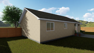 AO8466-A Ranch House, 2 Bedrooms, 1 Bathroom | Akers House Plan Exterior-4