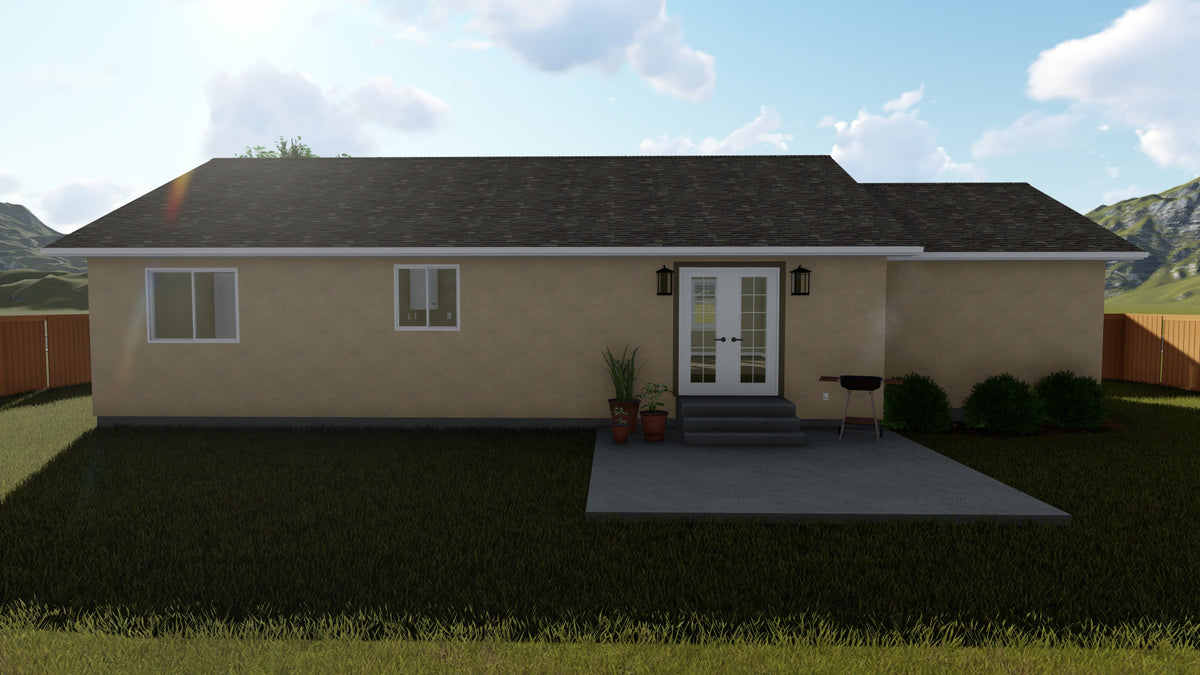 AO8466-A Ranch House, 2 Bedrooms, 1 Bathroom | Akers House Plan Exterior-5