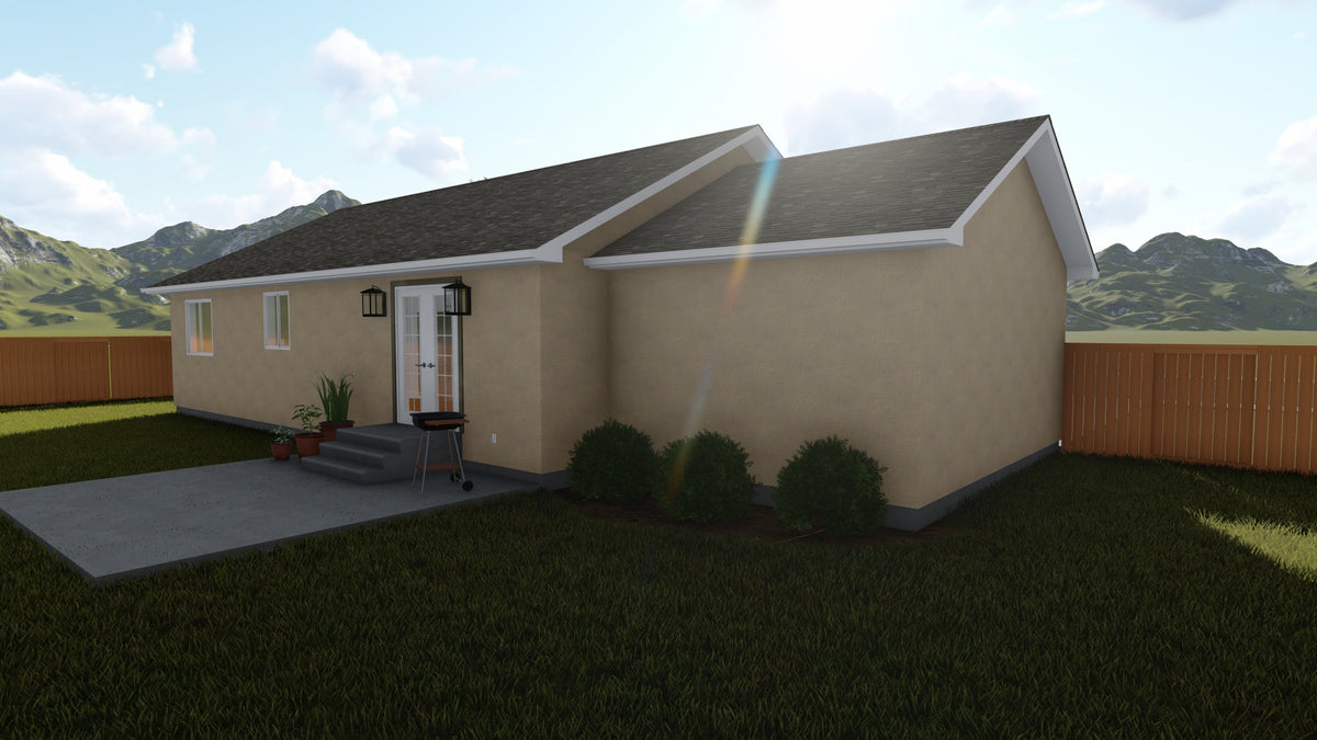 AO8466-A Ranch House, 2 Bedrooms, 1 Bathroom | Akers House Plan Exterior-6