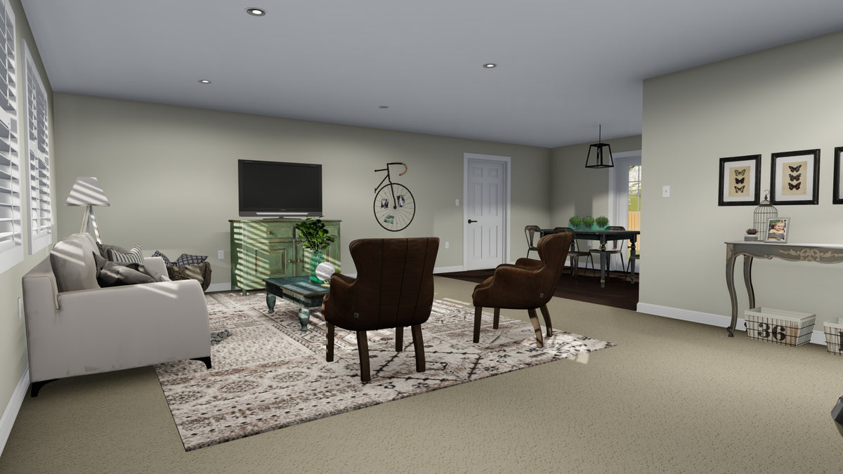 AO8466-A Ranch House, 2 Bedrooms, 1 Bathroom | Akers House Plan Family Room