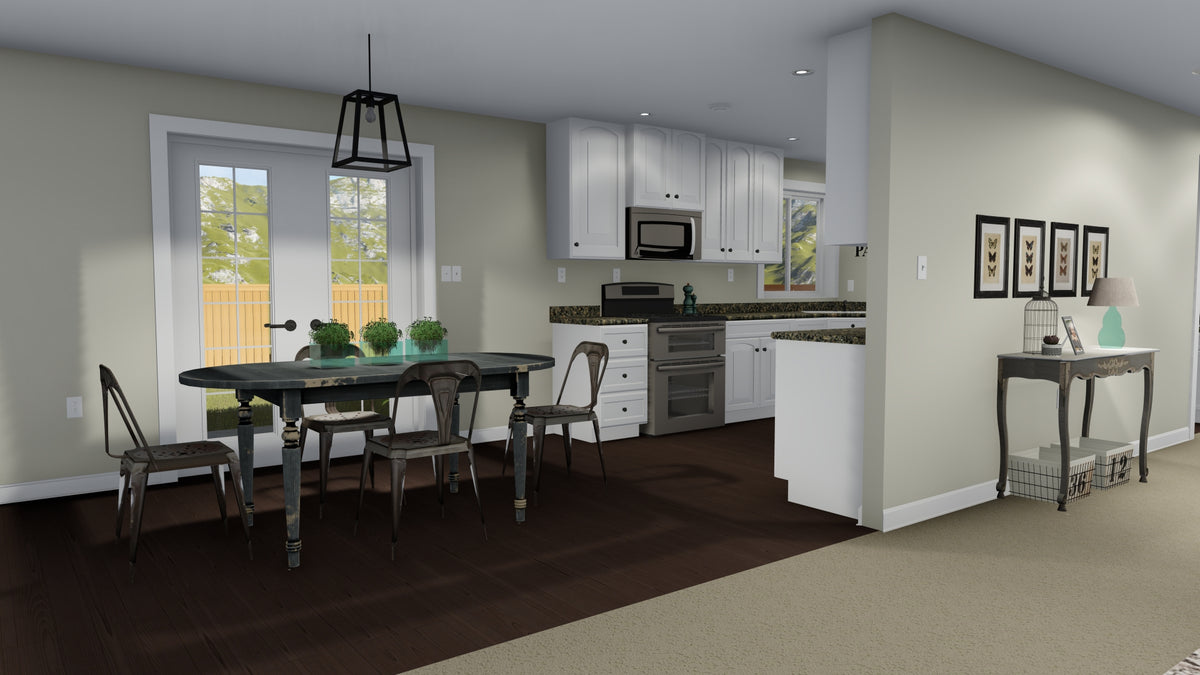 AO8466-A Ranch House, 2 Bedrooms, 1 Bathroom | Akers House Plan Dining
